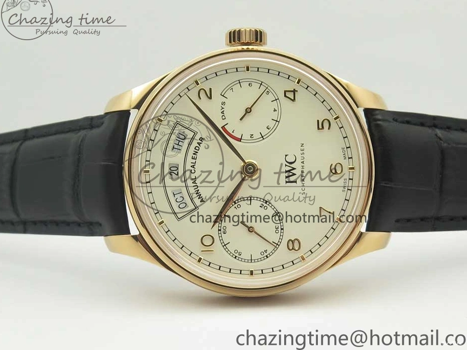 MIROTIME 0406 Thermal Portuguese Real PR Real Annual Calendar IW503501 RG ZF 1:1 Best Edition White Dial on Black Leather Strap A 7150